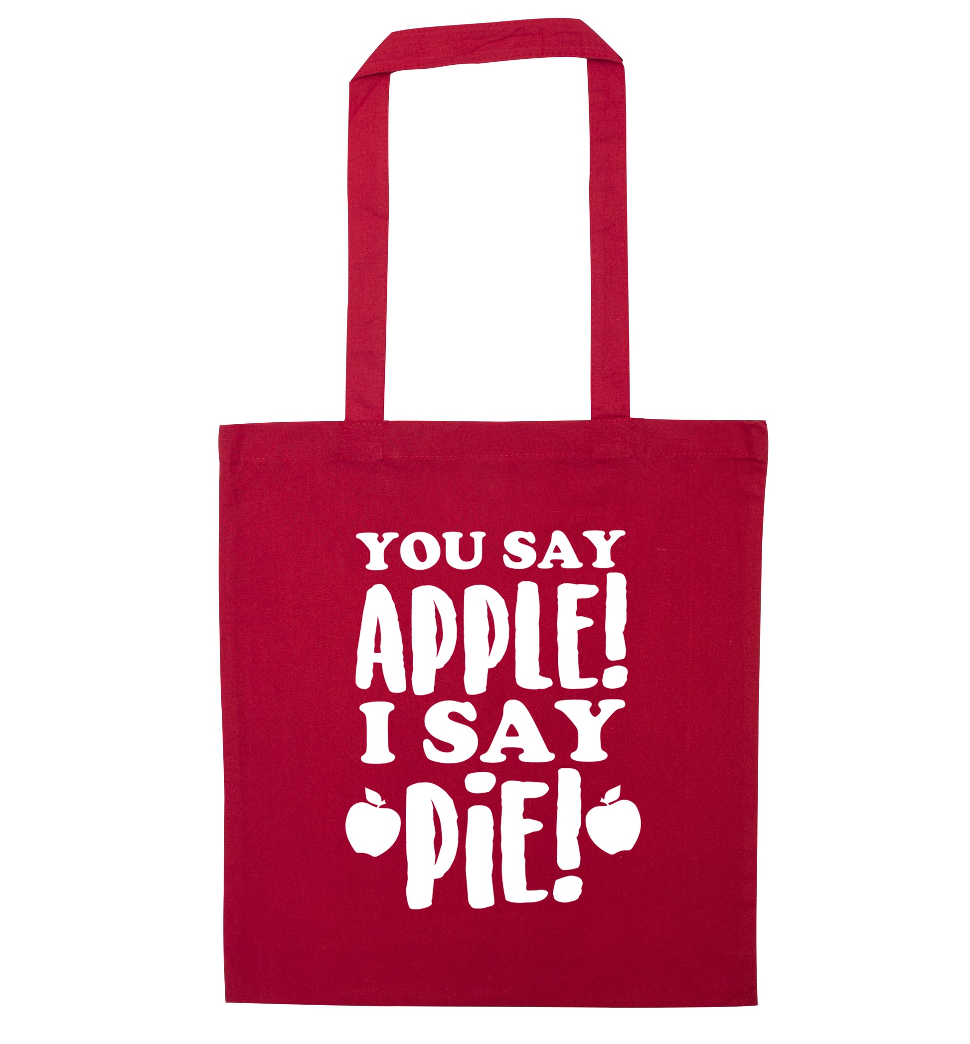 You say apple I say pie! red tote bag