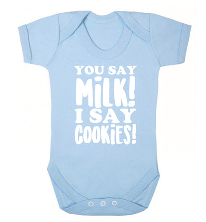 You say milk I say cookies! Baby Vest pale blue 18-24 months