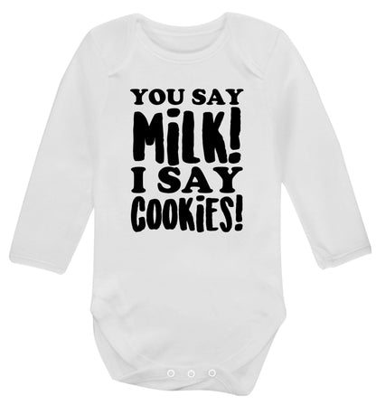 You say milk I say cookies! Baby Vest long sleeved white 6-12 months
