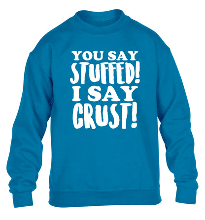 You say stuffed I say crust! children's blue sweater 12-14 Years