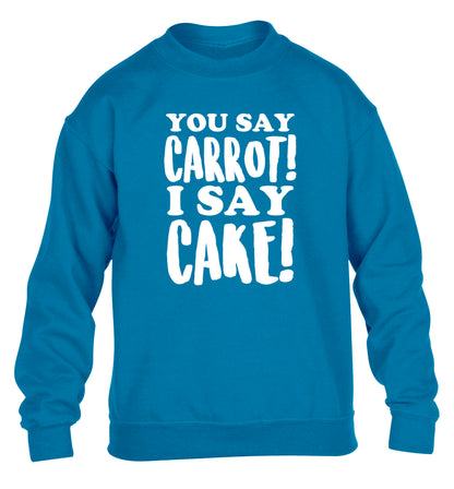 You say carrot I say cake! children's blue sweater 12-14 Years