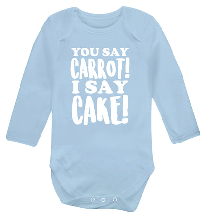 You say carrot I say cake! Baby Vest long sleeved pale blue 6-12 months