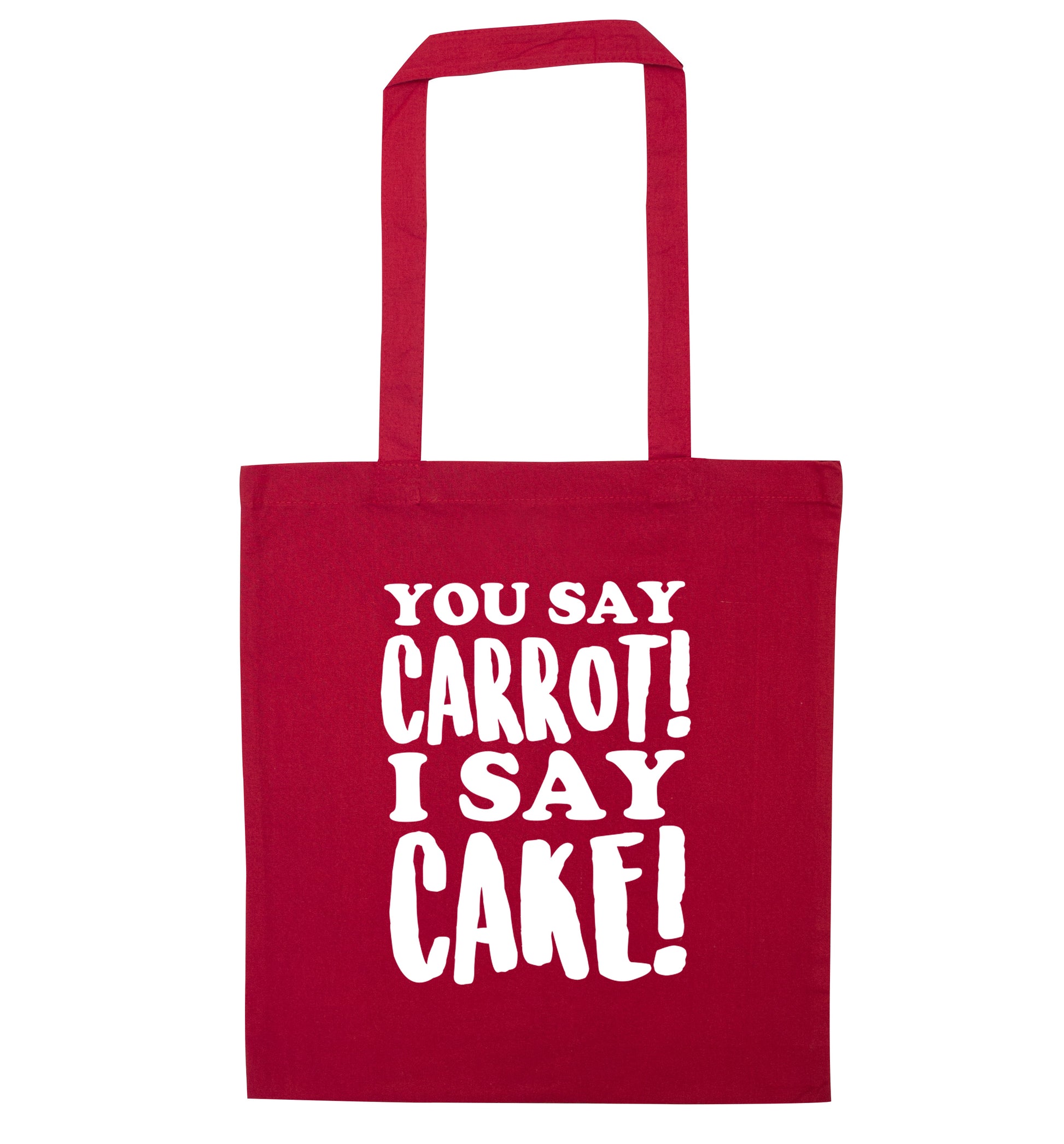 You say carrot I say cake! red tote bag