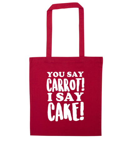 You say carrot I say cake! red tote bag