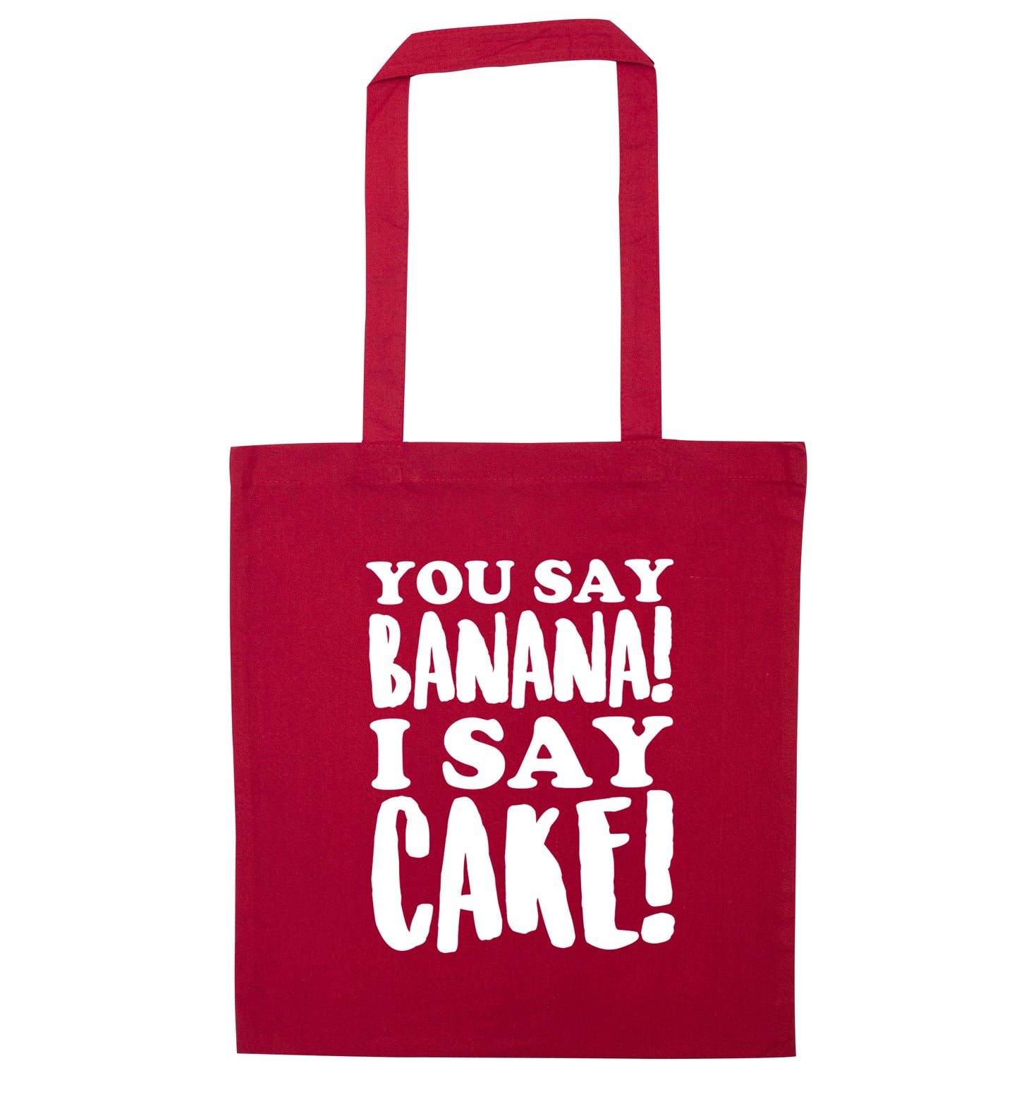 You say banana I say cake! red tote bag