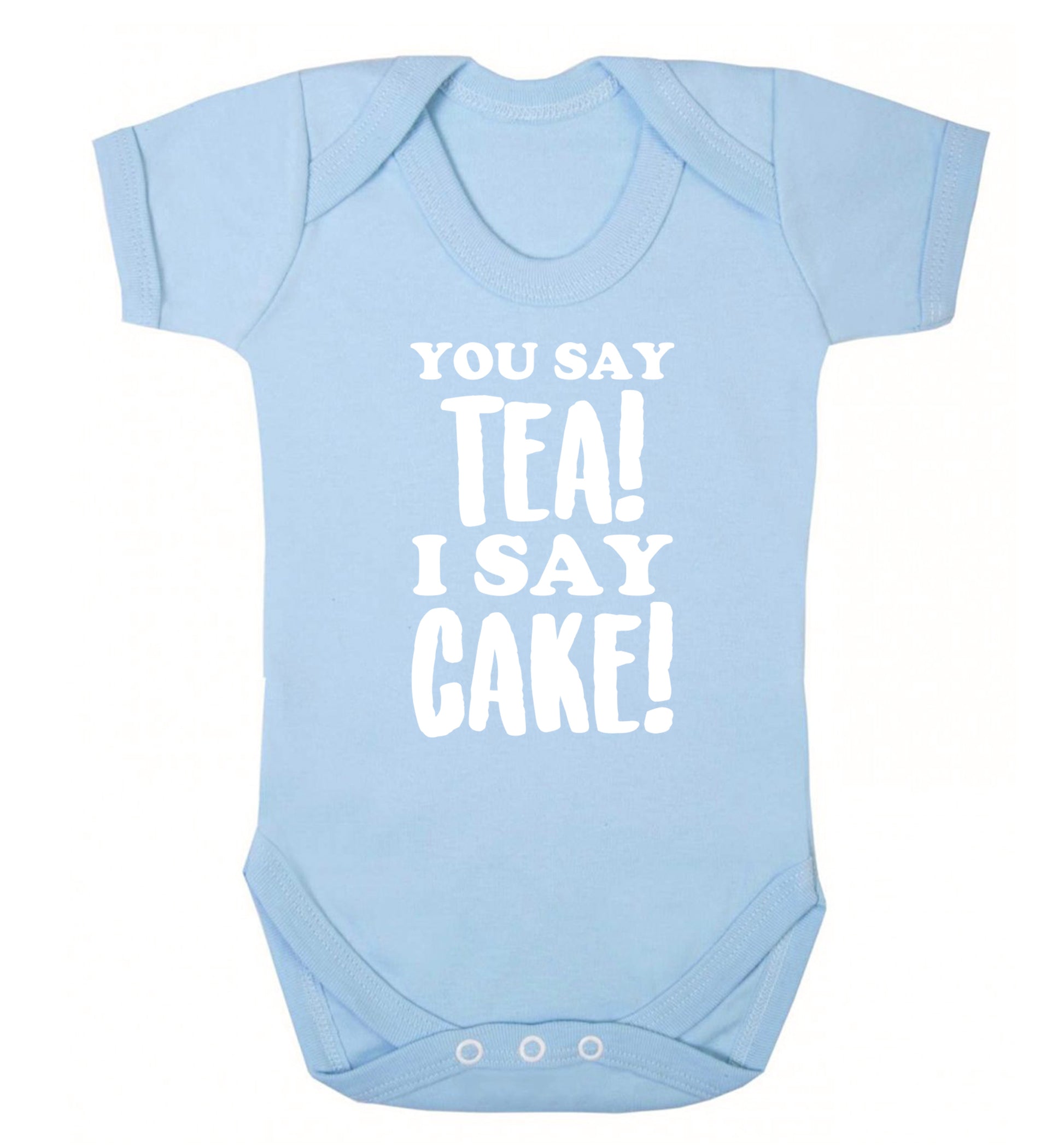 You say tea I say cake! Baby Vest pale blue 18-24 months