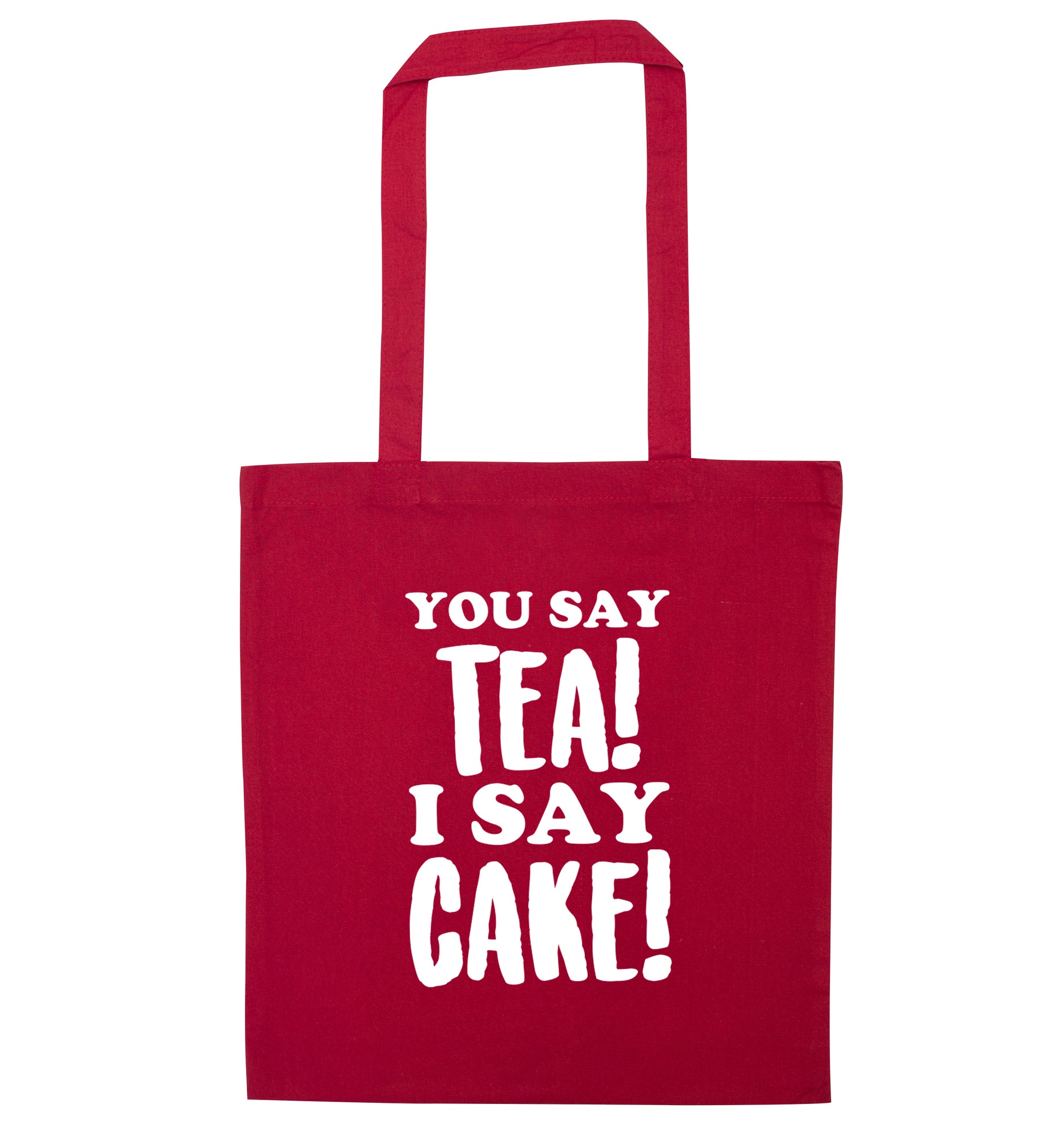 You say tea I say cake! red tote bag