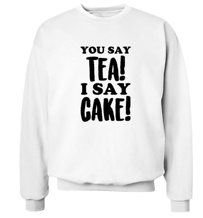 You say tea I say cake! Adult's unisex white Sweater 2XL