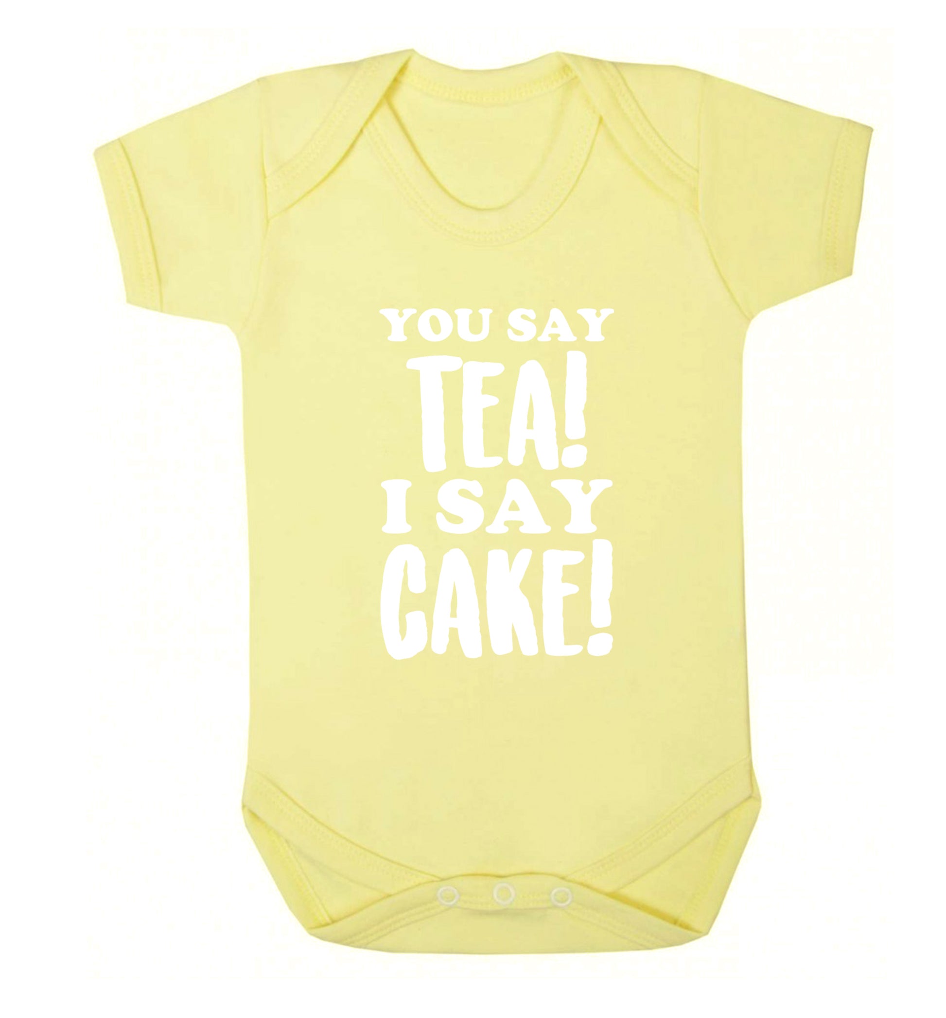 You say tea I say cake! Baby Vest pale yellow 18-24 months