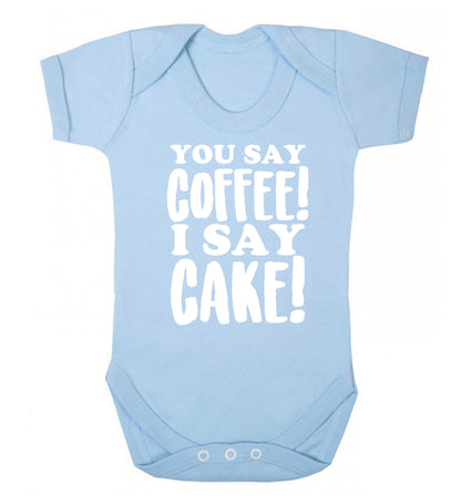 You say coffee I say cake! Baby Vest pale blue 18-24 months