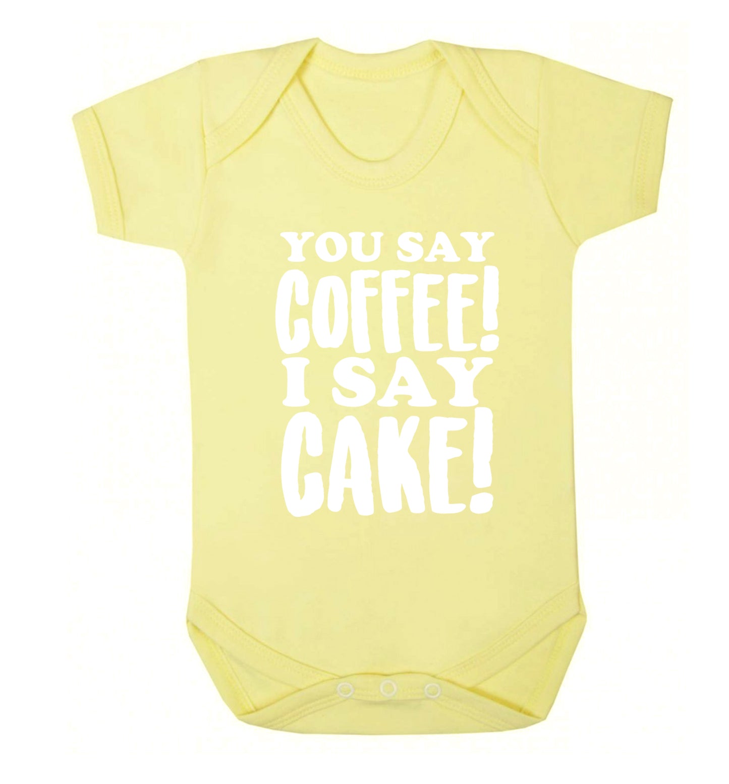 You say coffee I say cake! Baby Vest pale yellow 18-24 months