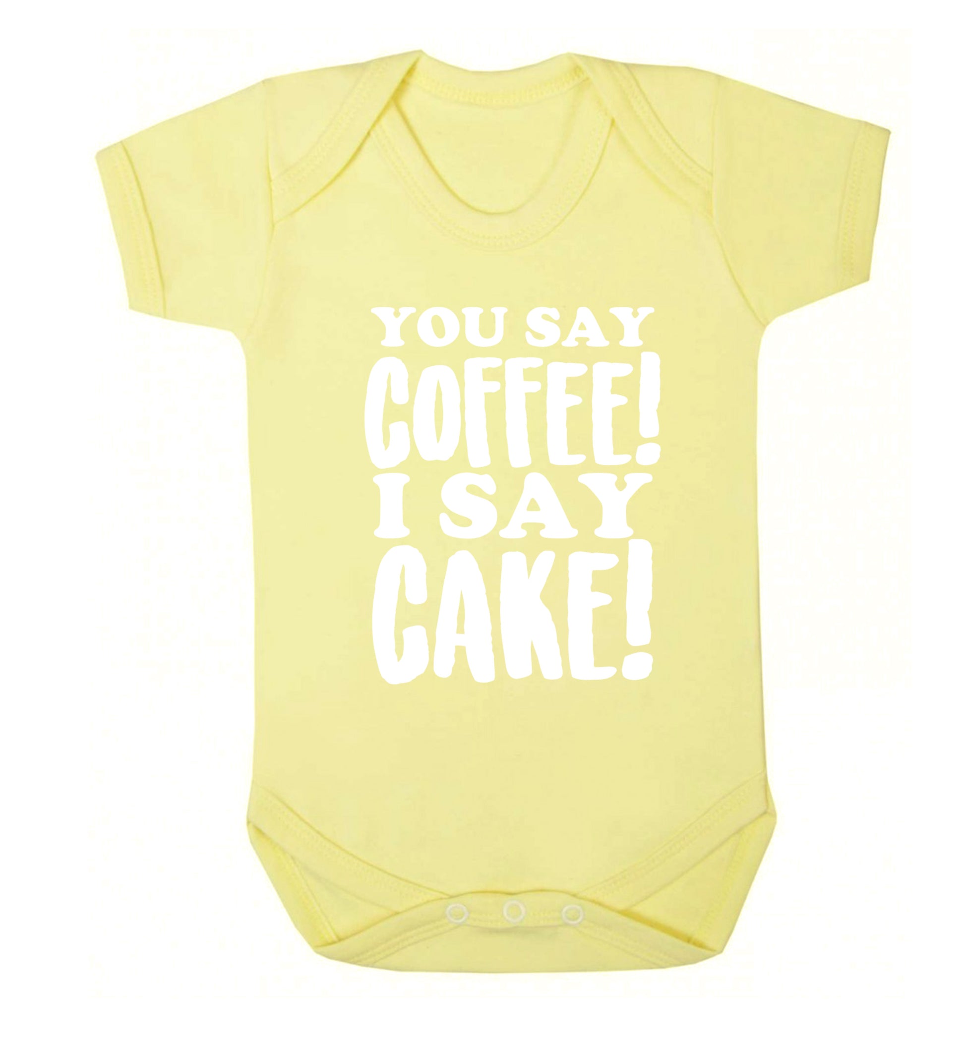 You say coffee I say cake! Baby Vest pale yellow 18-24 months