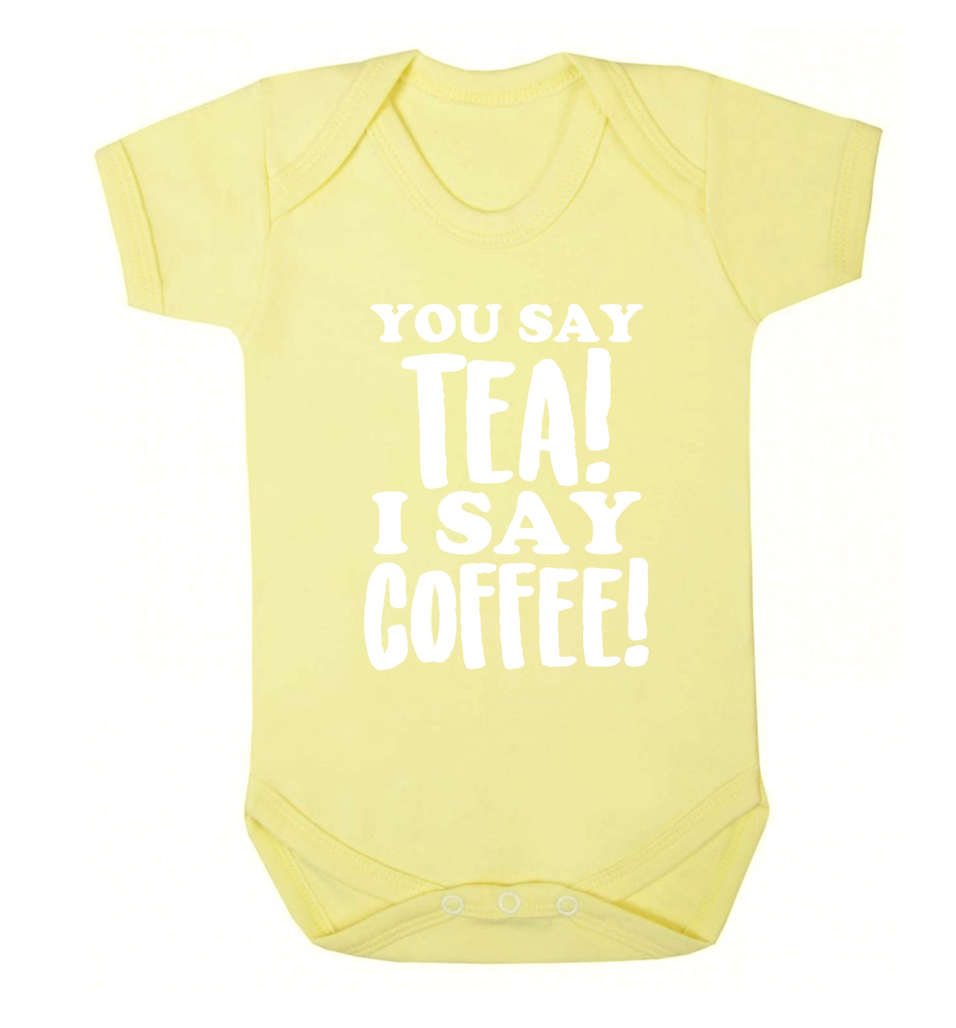 You say tea I say coffee! Baby Vest pale yellow 18-24 months