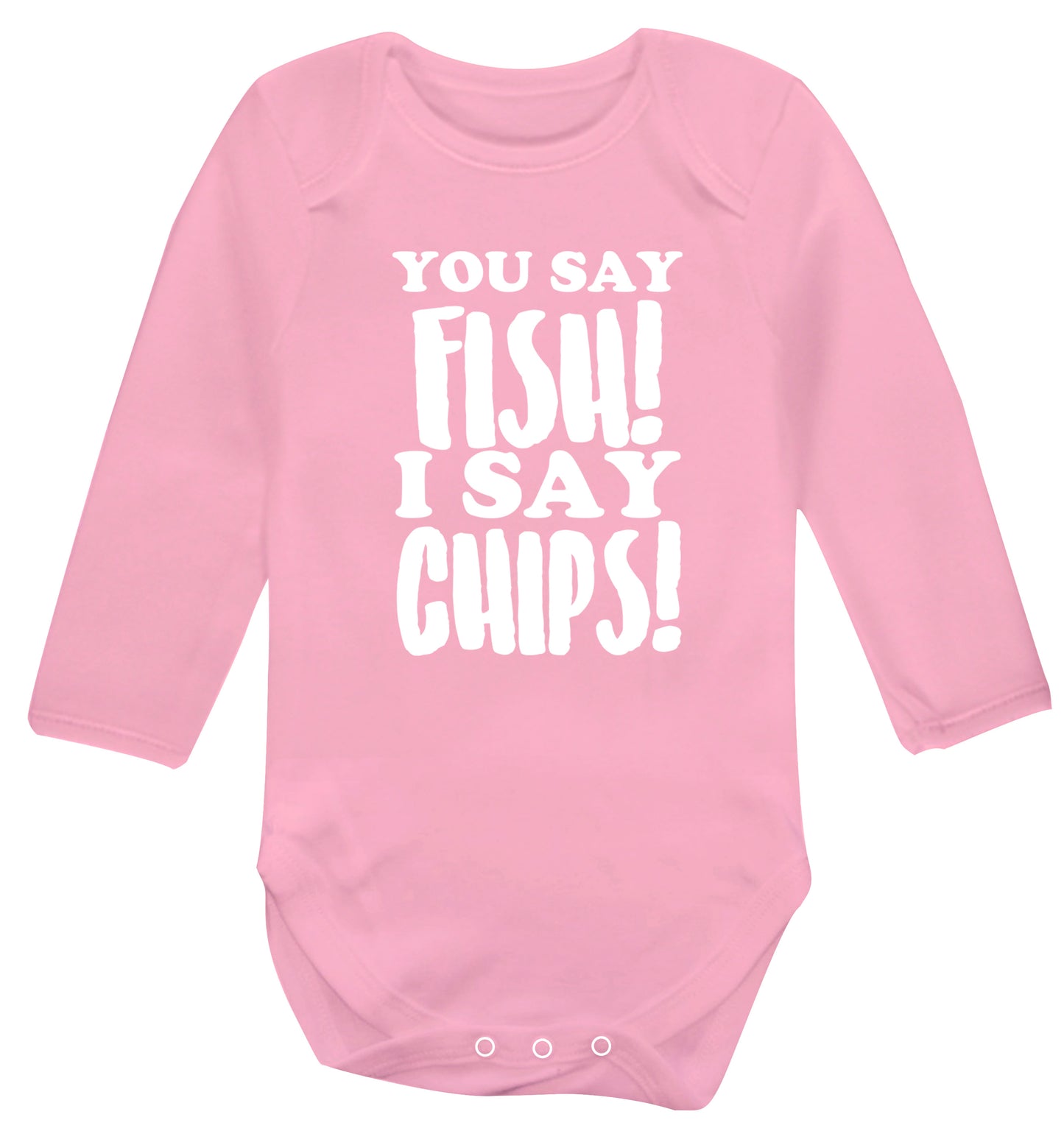 You say fish I say chips! Baby Vest long sleeved pale pink 6-12 months