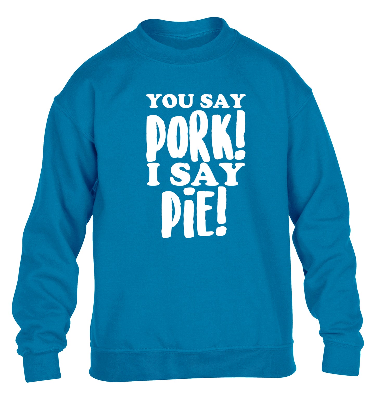 You say pork I say pie! children's blue sweater 12-14 Years