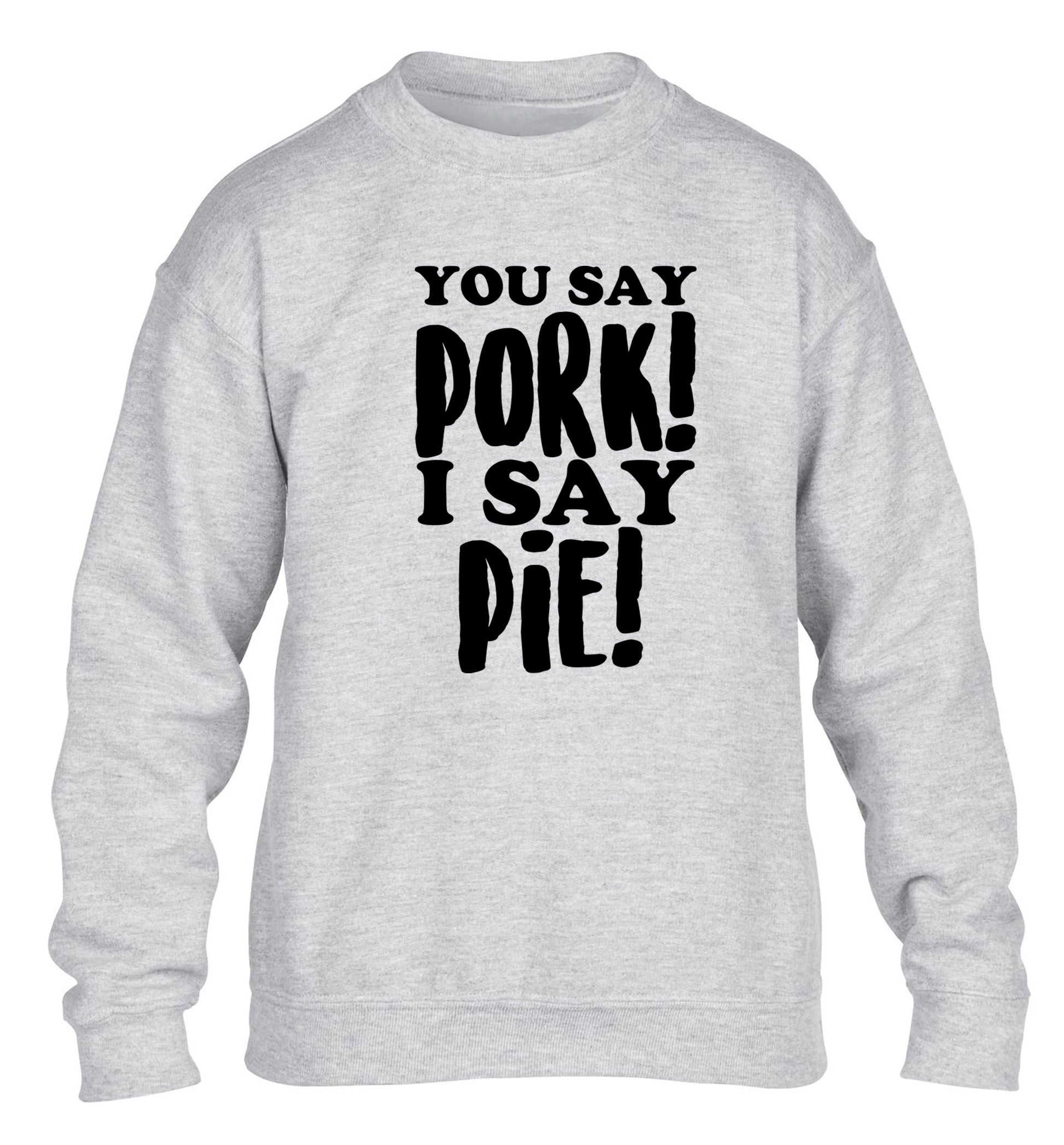 You say pork I say pie! children's grey sweater 12-14 Years