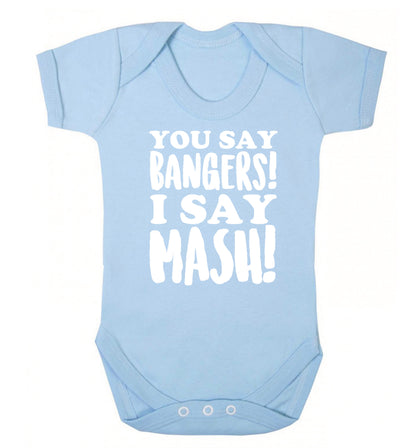 You say bangers I say mash! Baby Vest pale blue 18-24 months