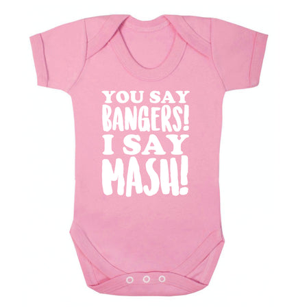 You say bangers I say mash! Baby Vest pale pink 18-24 months