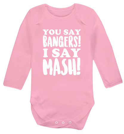 You say bangers I say mash! Baby Vest long sleeved pale pink 6-12 months