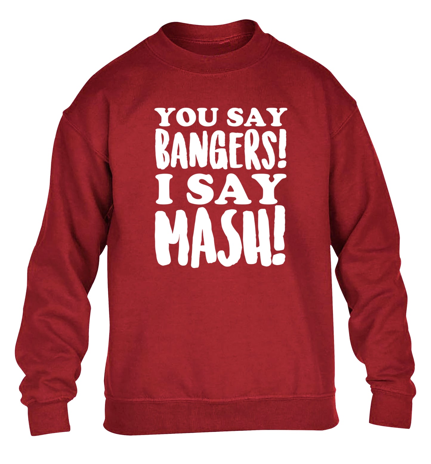 You say bangers I say mash! children's grey sweater 12-14 Years