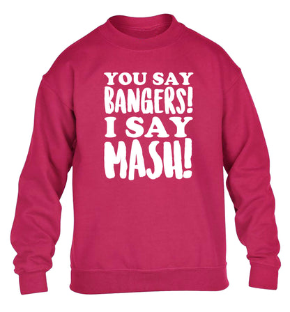 You say bangers I say mash! children's pink sweater 12-14 Years