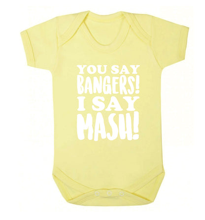 You say bangers I say mash! Baby Vest pale yellow 18-24 months