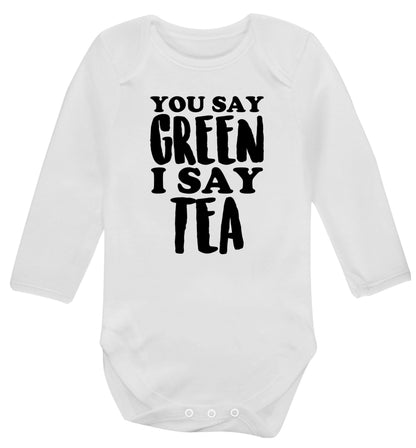 You say green I say tea! Baby Vest long sleeved white 6-12 months