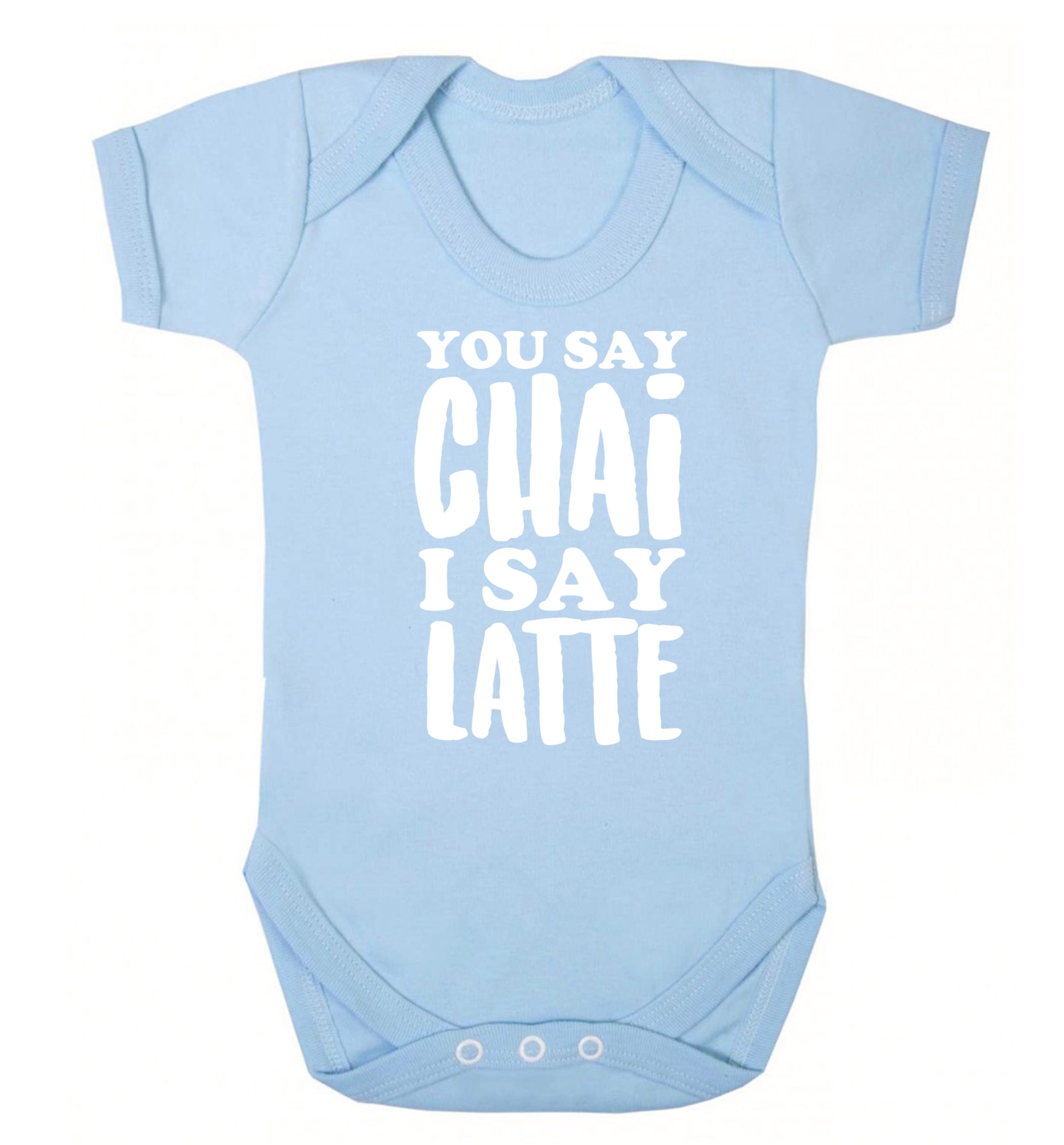You say chai I say latte! Baby Vest pale blue 18-24 months