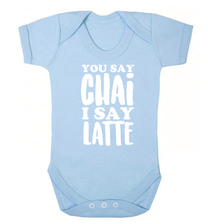 You say chai I say latte! Baby Vest pale blue 18-24 months