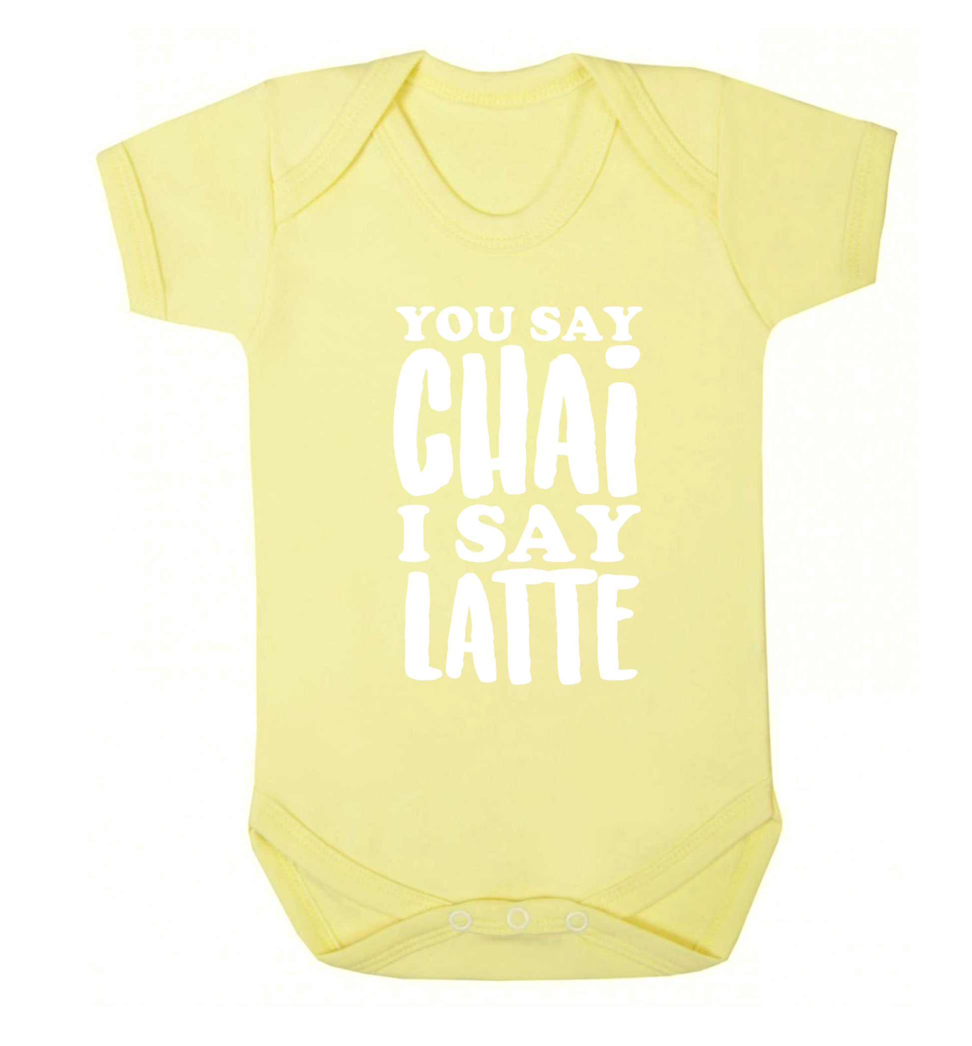 You say chai I say latte! Baby Vest pale yellow 18-24 months