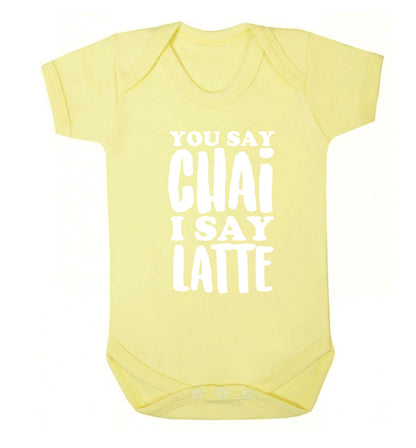 You say chai I say latte! Baby Vest pale yellow 18-24 months