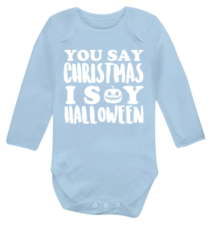 You say christmas I say halloween! Baby Vest long sleeved pale blue 6-12 months