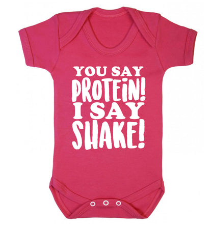 You say protein I say shake! Baby Vest dark pink 18-24 months