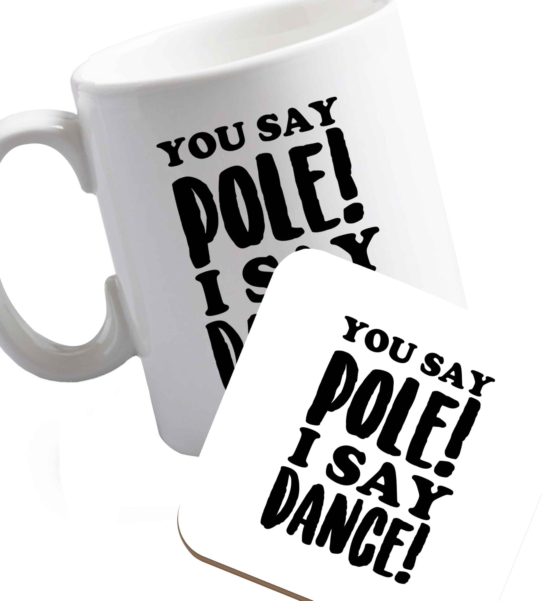 10 oz Favourite Type Pan Pancake ceramic mug and coaster set right handed