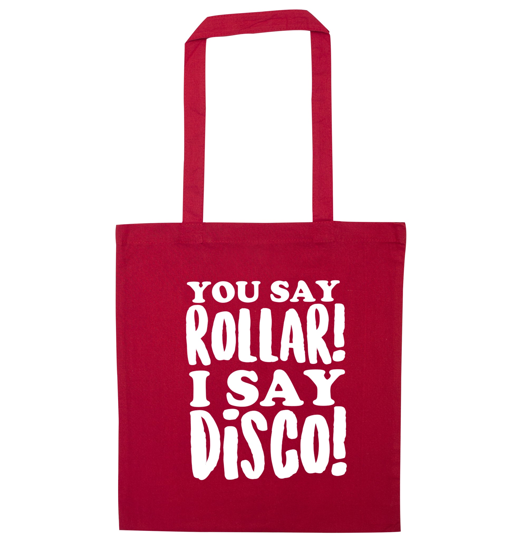 You say roller I say disco! red tote bag
