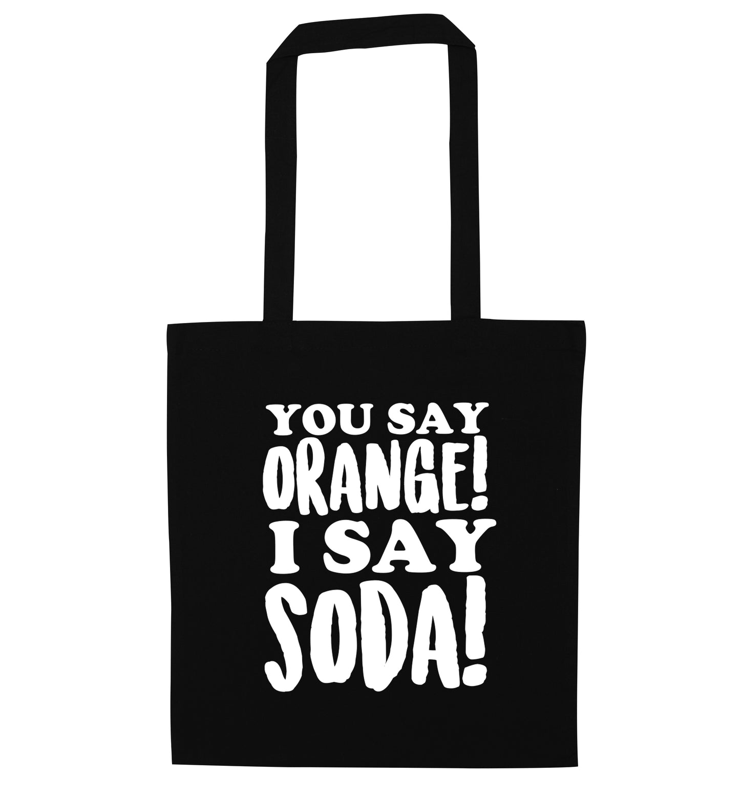 You say orange I say soda! black tote bag