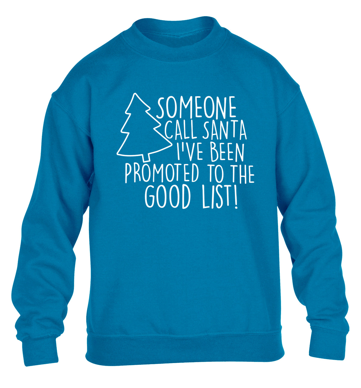 Someone call santa I've been promoted to the good list! children's blue sweater 12-14 Years