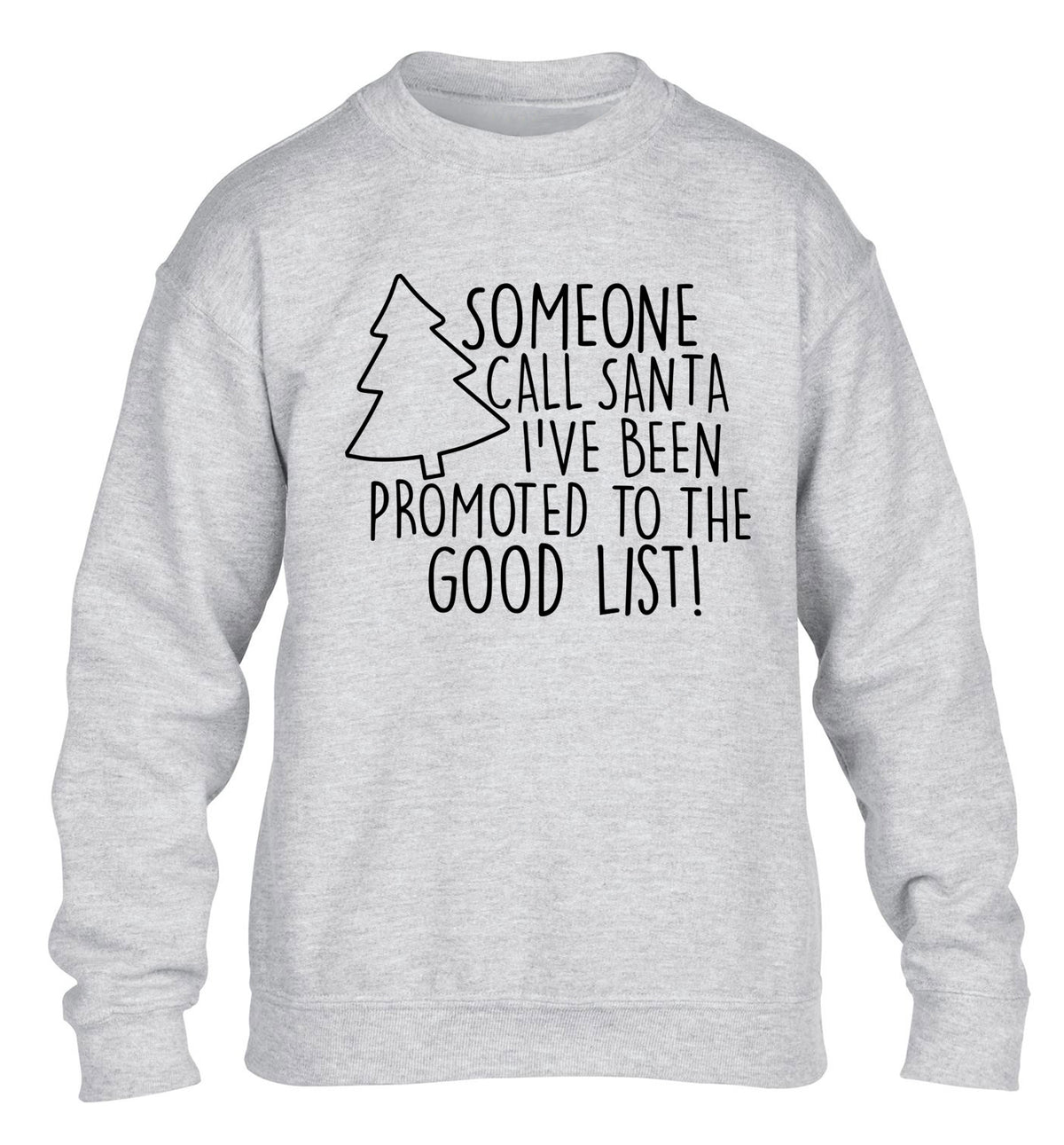 Someone call santa I've been promoted to the good list! children's grey sweater 12-14 Years