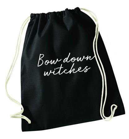 Bow down witches black drawstring bag