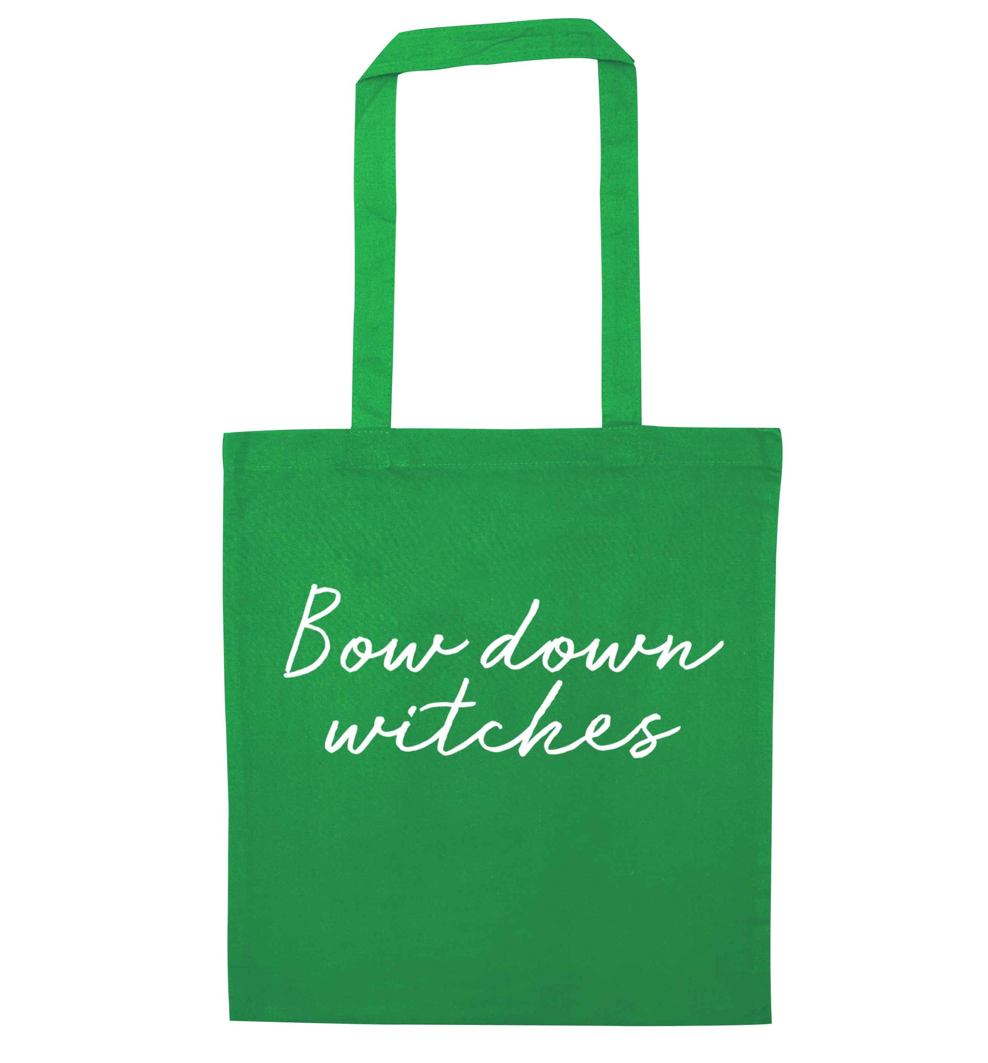 Bow down witches green tote bag