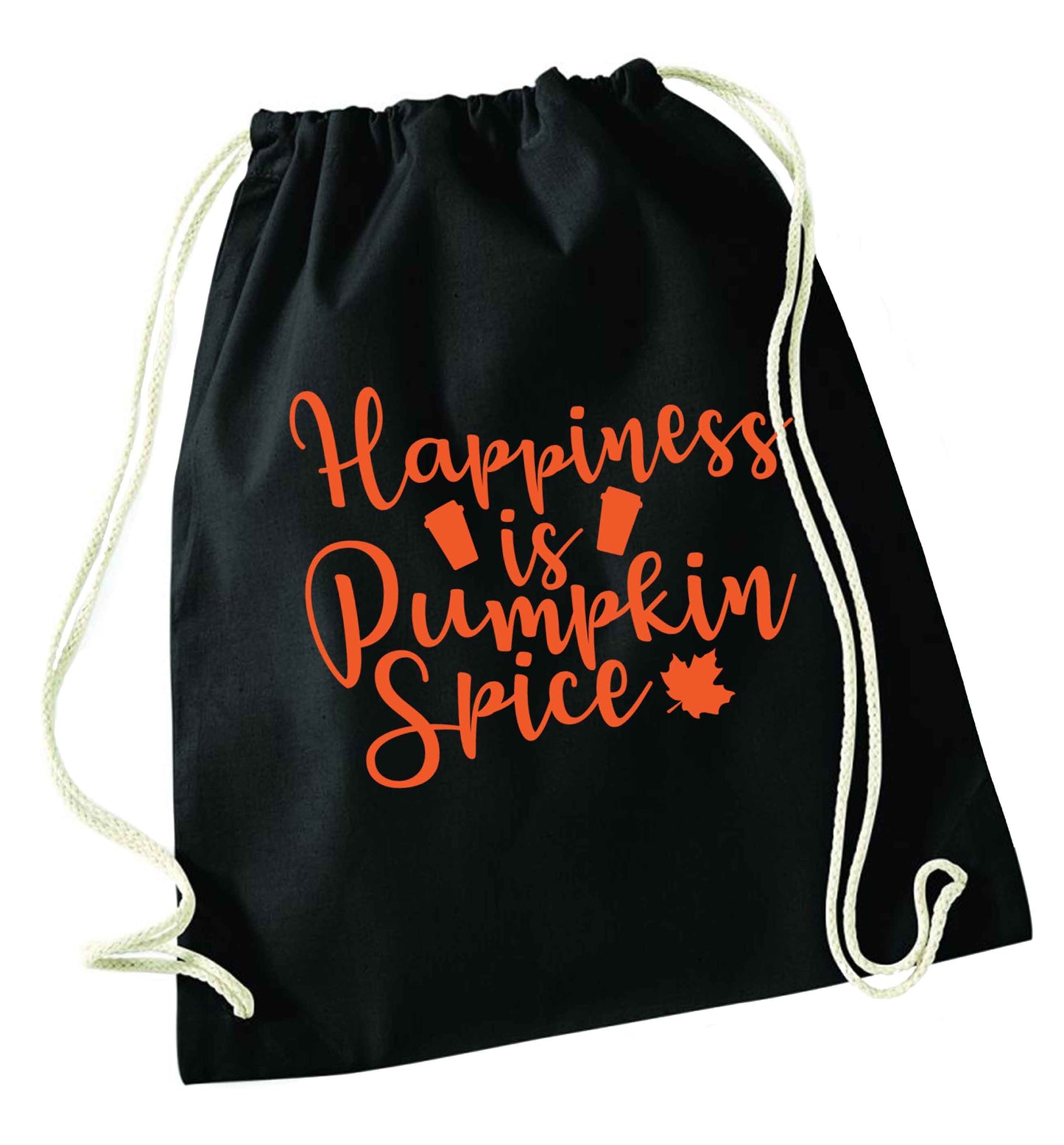 Happiness Pumpkin Spice black drawstring bag