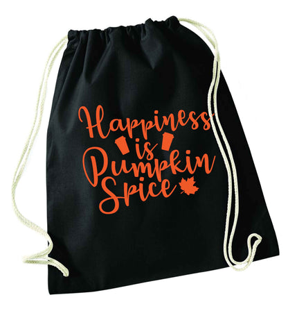 Happiness Pumpkin Spice black drawstring bag
