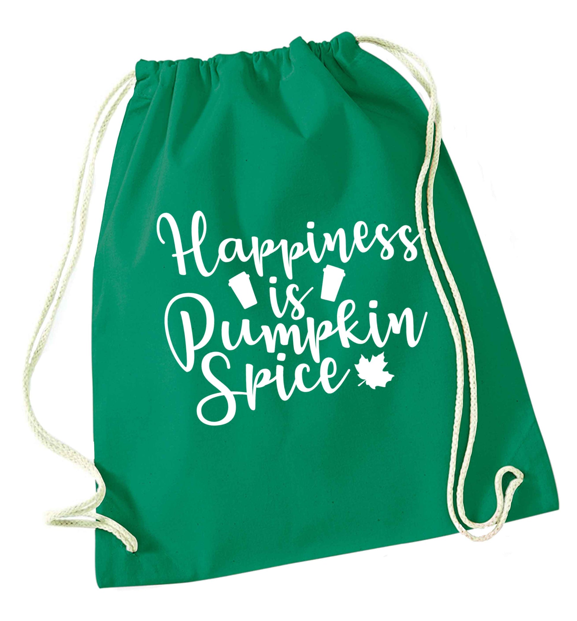 Happiness Pumpkin Spice green drawstring bag