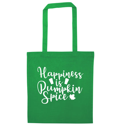 Happiness is pumpkin spice green tote bag
