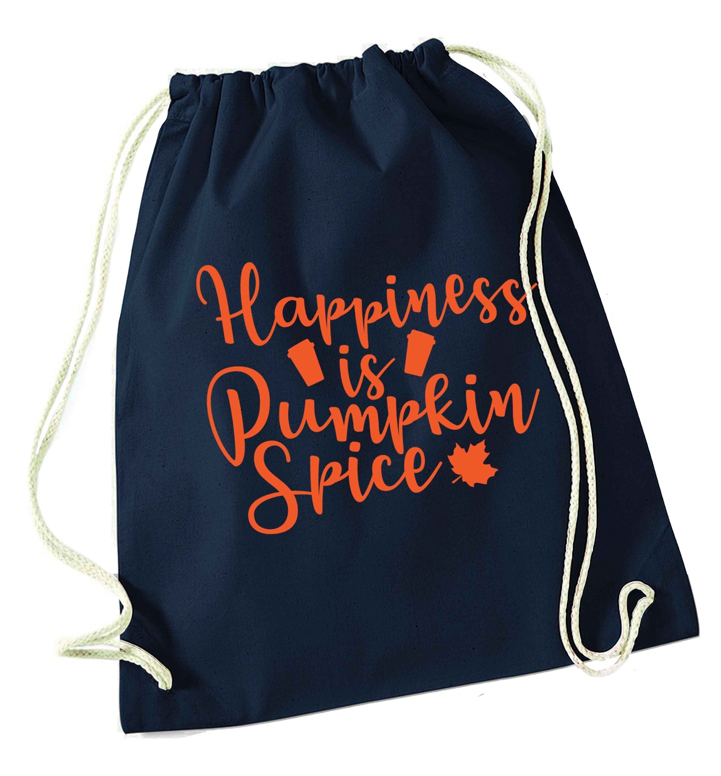 Happiness Pumpkin Spice navy drawstring bag