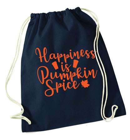 Happiness Pumpkin Spice navy drawstring bag