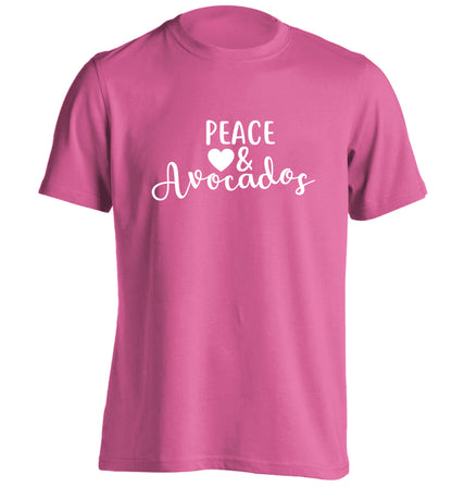 Peace love and avocados adults unisex pink Tshirt 2XL