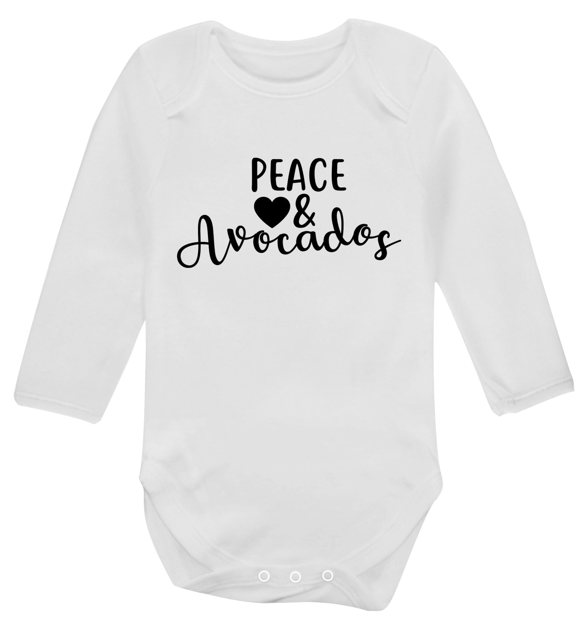Peace love and avocados Baby Vest long sleeved white 6-12 months