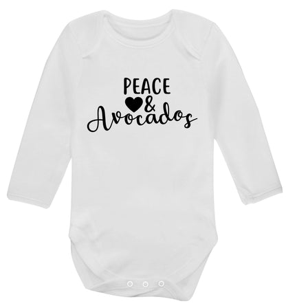 Peace love and avocados Baby Vest long sleeved white 6-12 months