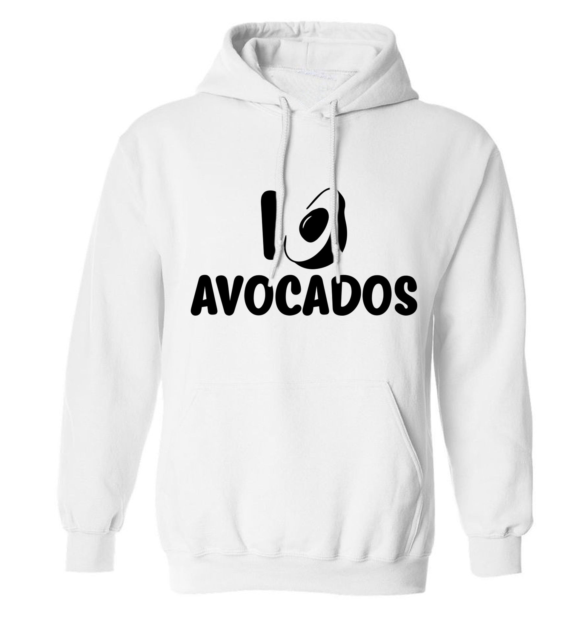 I love avocados adults unisex white hoodie 2XL